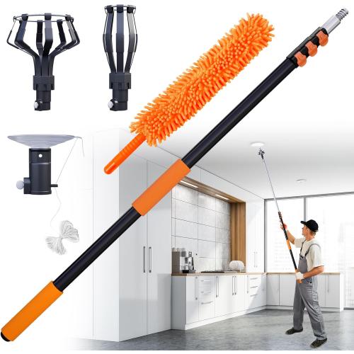 GMR Light Bulb Changer for High Ceilings with 3-12FT Telescopic Extension Pole,18FT Reach Lightbulb Changing Pole Extension with 2 Baskets, Suction Cup and Plush Brush for Recessed Lights