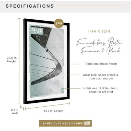 MCS Foundation 16x24 Poster Frame Traditional Brass, Vertical & Horizontal Wall Hanging Large Picture Frame for Photos, Posters & Art Prints (1-Pack)