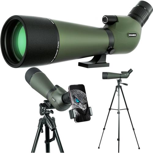 Color Green 25-75X80/100 Guaniee Spotting Scopes for Target Shooting - HD Spotter Scope with Carrying Bag - BAK4 Waterproof Spotting Scope for Bird Watching Hunting Wildlife Viewing
