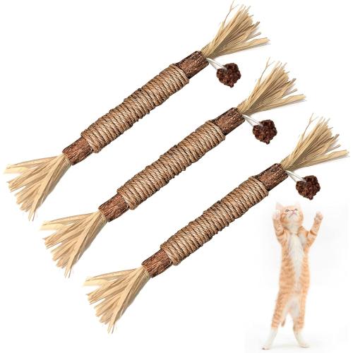 BAWAN 3 Pack Silvervine Cat Toy Silvervine Sticks Cat Toys for Indoor Cats Cat & Kitten Chew Toys for Aggressive Chewers Cat Dental Toy for Kitten Teeth Cleaning Matatabi Silvervine for Cats
