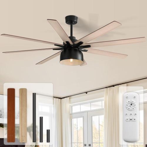 Size 52 Color brown  Ceiling Fans with Lights, 52 Inch Farmhouse Ceiling Fans with Light and Remote, Modern Ceiling Fan with Light Bulb,Reversible DC Motor, Dual Finish 8 Blade Wood Ceiling Fan for Indoor/Outdoor
