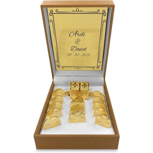 Customizable Wedding 13 Unity Coins Gold with Brown Case, Treasure Box