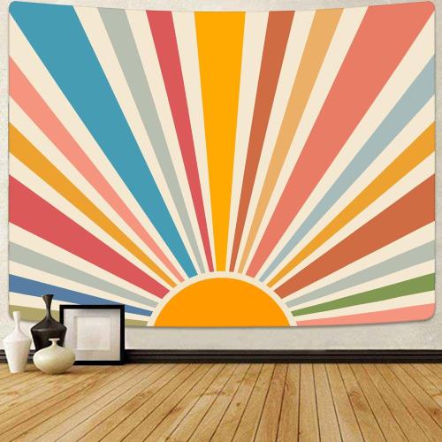 Zussun Vintage Sun Tapestry Retro Boho Sunset Tapestries for Bedroom Aesthetic Classroom Tapastry's Wall Hanging Abstract Rainbow Wall Tapestry for Living Room Dorm (Yellow 80 x 60)