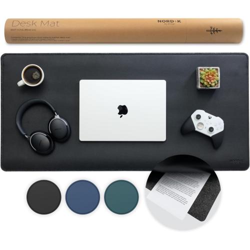 Nordik Felt and Leather Desk Mat Non-Slip - Black - 35 X 17 Inch - Felt and Vegan Leather Desk Pad - Document Organizers - Desk Blotter and Desktop Mat - Desk Protector Laptop Desk Matt for Desktop