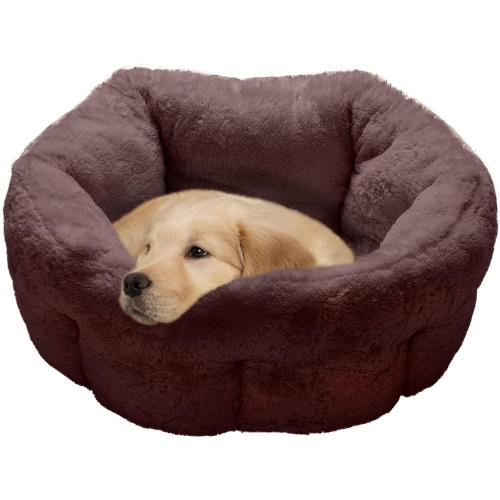 Furhaven 23 Round Self-Warming Pet Bed for Indoor Cats & Medium/Small Dogs 100% Washable For Pets Up to 45 lbs - Hi Lo Plush Luxe Faux Fur Cuddler - Sable Brown Medium 23.0L x 23.0W x 15.0Th