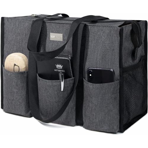 TOPDesign Utility Water Resistant Tote Bag with 13 Exterior & Interior Pockets Top Zipper Closure & Thick Bottom Support for Working Women Teachers Nurses Accountants (Grey)