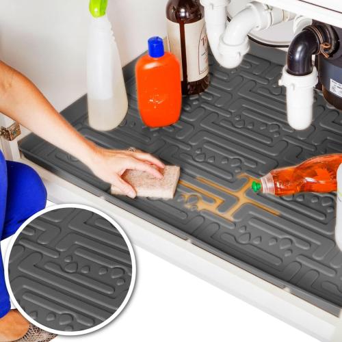 Xtreme Mats Waterproof Under Sink Mat (Gray 37 1/4 x 22 1/4) Shelf Liner Cabinet Liner for Home Kitchen & Laundry Cabinets Plumbing Leak Water Damage Prevention Flexible Under Kitchen Sink Driptray