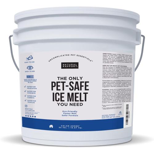 Natural Rapport Pet Friendly Ice Melt - Calcium Chloride Free Pet Safe Ice Melter Rock Salt Alternative - Time Release Deicer Formula Lasts 3X Longer (35 lb)