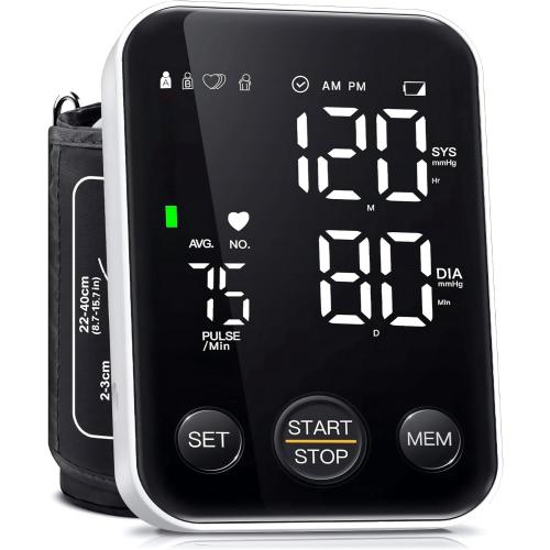 Oklar Blood Pressure Monitor Upper Arm Monitors for Home Use BP Machine Sphygmomanometer with 2x120 Reading Memory Adjustable Arm Cuff 8.7-15.7 Large Display with LED Background Light Storage Bag