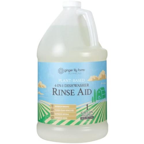 Ginger Lily Farms Botanicals Plant-Based 4-In-1 Dishwasher Rinse Aid, 100% Vegan & Cruelty-Free, Fragrance-Free, 1 Gallon (128 fl oz) Refill