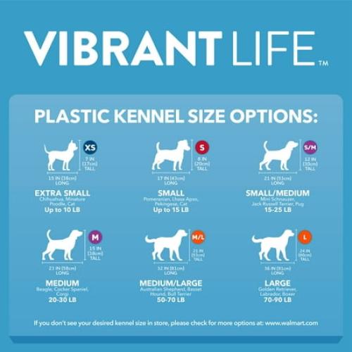 Vibrant Life Pet Kennel Small/Medium 26 Dog Crate, Plastic Travel Pet Carrier for Pets 15-25 lb, Grey