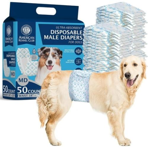 American Kennel Club Male Dog Wrap, Disposable Diapers with Wetness Indicator, Medium, 50 Count
