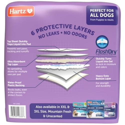 Hartz Home Protection Lavender Scent Odor-Eliminating Dog Pads, Regular Size, 21 in x 21 in, 50ct