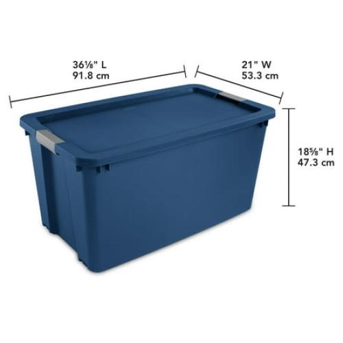 Sterilite 45 Gallon Extra-Large Wheeled Storage Bin, Plastic Storage Container with Latch Lid & Wheels, Blue