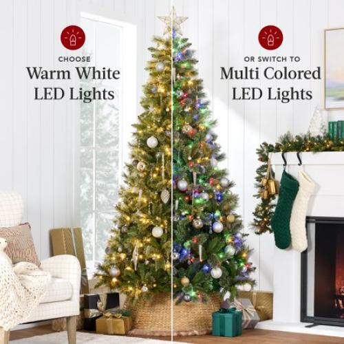 Best Choice Products 7.5ft Pre-Lit Scotch Pine Christmas Tree w/ 1,320 Branch Tips, 450 2-in-1 LED Lights