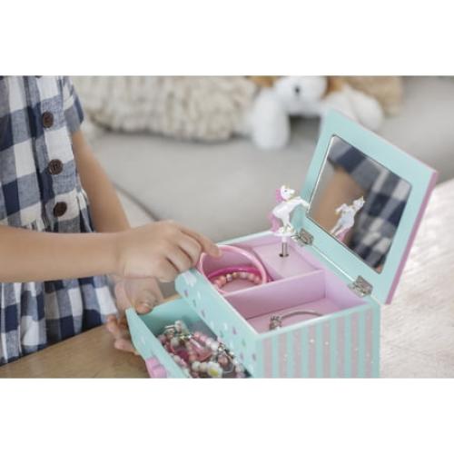 Amitie Lane Itsy Unicorn Musical Jewelry Box, Unicorn Charm Bracelet, Girls Ages 6 , Mint Green