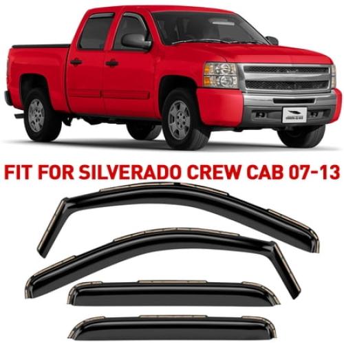 Voron Glass In-Channel Extra Durable Rain Guards for Trucks Chevrolet (Chevy) Silverado/GMC Sierra 2007-2013 Crew Cab, Window Deflectors, Vent Window Visors, 4 Pieces - 220002