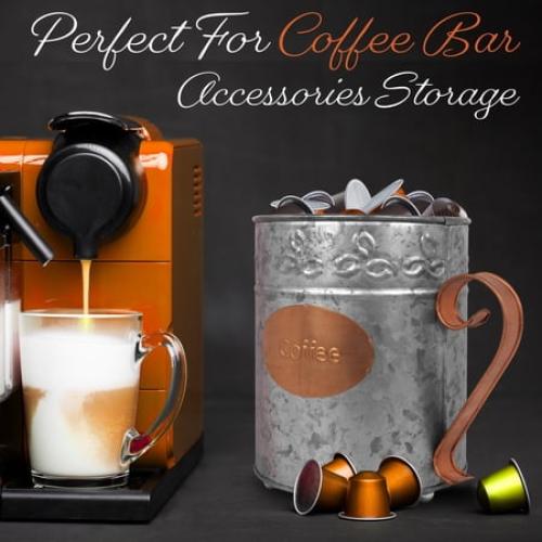 Autumn Alley Galvanized Coffee Pod K-Cup Holder|'Coffee' Copper Label and Handle