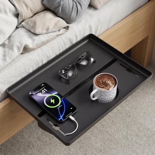 JOYMOOP Clip-On Bedside Shelf for Bunk Beds, Dorm Room Essentials, Bedside Caddy, No-Tool Install Bed Side Table Storage for Loft, Platform Beds, Nightstand Caddy for Phone, Glasses, Book, Black