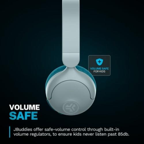 JLab JBuddies Pop Kids Headphones, Wireless / Wired, 48  Hr Playtime, Volume Safe, Cloud Foam, Teal