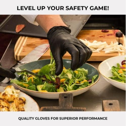ForPro Disposable Nitrile Gloves, Chemical Resistant, Powder-Free, Latex-Free, Non-Sterile, Food Safe, 4 Mil, Black, Large, 100-Count
