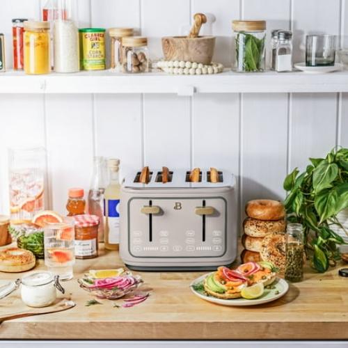 Beautiful 4-Slice Toaster with Touch-Activated Display, Porcini Taupe by Drew Barrymore