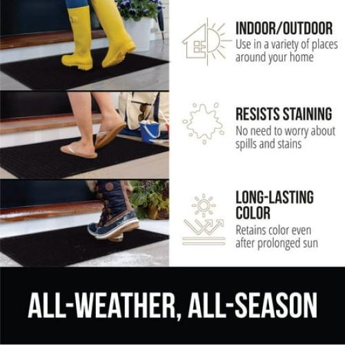 GORILLA GRIP Moisture Guard Doormat, Indoor Outdoor Rubber Backed Weather Mat, 35x23, Black