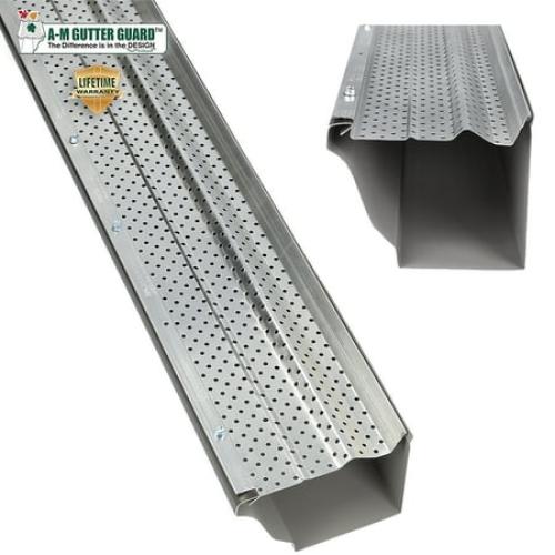A-M Gutter Guard - 6 (50 feet, Mill Finish) Heavy-Duty Aluminum Gutter Guard - Leaf & Debris Protection for 5-inch and 6-inch Gutters, DIY-Easy, Lifetime Warranty, Made in the USA