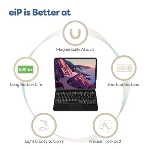 EIP iPad Keyboard Case for Apple iPad Pro 11 inch 4th/3rd/2nd/1st, iPad Air 5th/4th with Magic Keyboard, Trackpad, 7 Color Backlight, Magnetic Detachable Case iPad Pro Wireless Hinged Keyboard Case