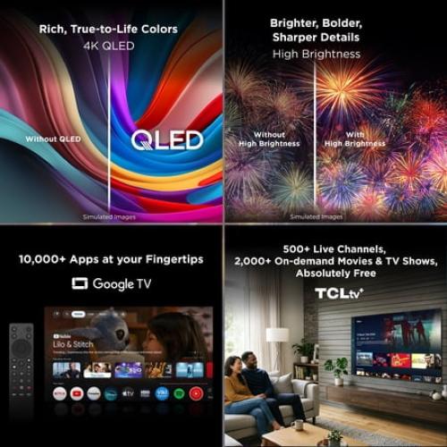 TCL 75 Q Series QLED 4K UHD HDR Smart Google TV (NEW 2025) - Dolby Vision, Dolby Atmos, Motion Rate 240, HDR 10 , Auto Game Mode - 75Q51K