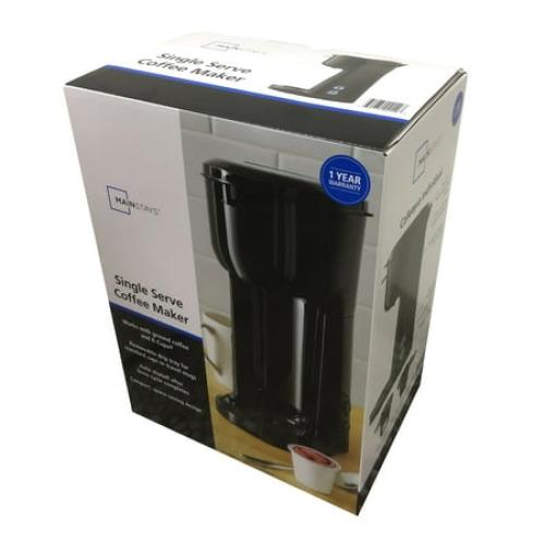 (MISSING K CUP HOLDER & REUSABLE FILTER) Mainstays Single Serve Coffee Maker, 1 cup Capsule or Ground Coffee, Black, New, Model: 202140