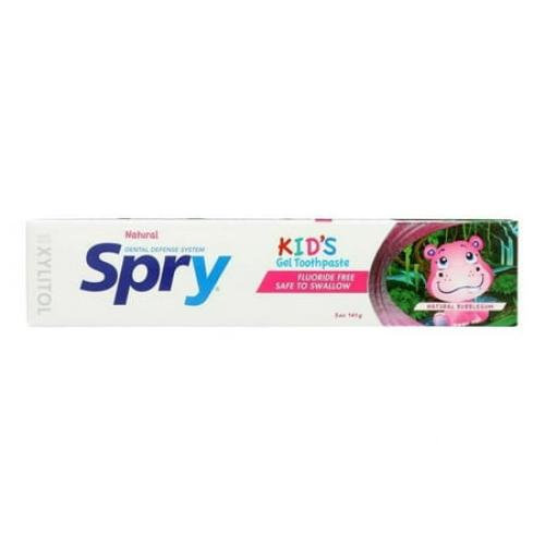 Spry Xylitol Kids Toothpaste 5oz, Fluoride-Free Teeth Whitening Breath Freshening Bubble Gum 1 Pack