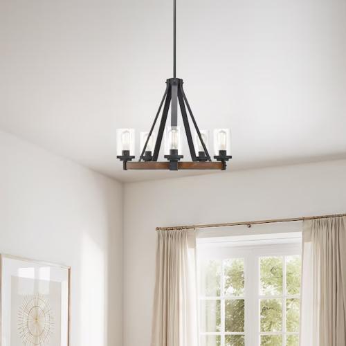 Kichler Barrington 5 -Light Distressed Black Farmhouse For Use in Bedrooms, Dining Rooms, Foyers, Kitchens, Living Rooms Chandelier