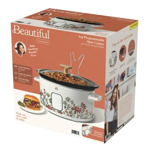 Beautiful 6 Qt Programmable Slow Cooker, Wildflower White Icing by Drew Barrymore