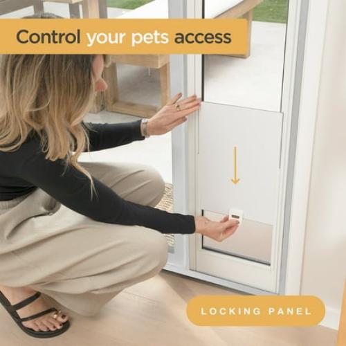 Hakuna Pets Medium White Glass Sliding Door Patio Pet Door, With Lockable Flap, Suitable for Most Sliding Doors