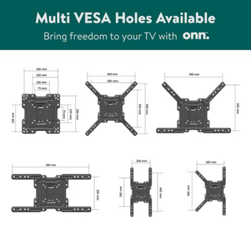 onn. Full Motion TV Wall Mount for 19 to 50 TVs, up to 15° Tilting
