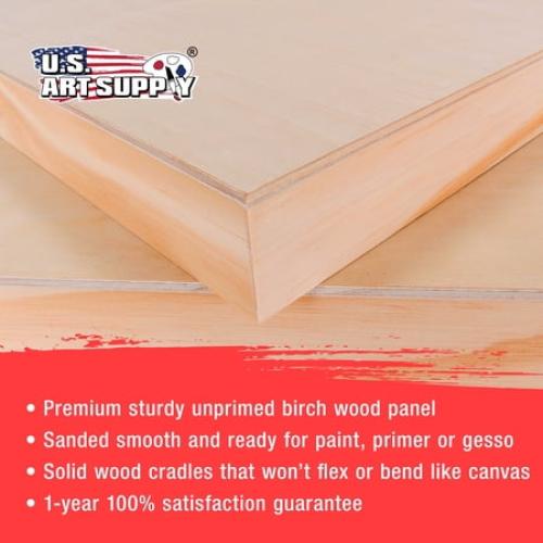 U.S. Art Supply Unfinished Cradled Wood Panels for Painting, 2 Pack of 16x20 inch - Gallery Birch Wooden Canvas Boards 1-1/2 Deep - Mixed-Media Craft, Acrylic, Oil, Encaustic, Paint Pouring