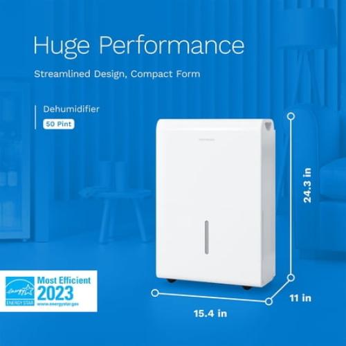 hOmeLabs 4,500 Sq. Ft WiFi-Enabled Energy Star Dehumidifier - Powerful Humidity Control for Large Rooms & Basements - Robust Moisture Removal 50 pint (Previously 70 Pint)