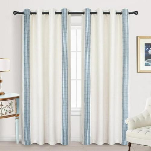 DriftAway Chris Vertical Striped Pattern Linen Blend Lined Thermal Insulated Blackout and Room Darkening Grommet Linen Curtains for Farmhouse Printed, 2 Panels, 52 x 84, Cabana Denim Stripe