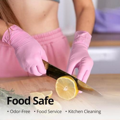 SwiftGrip Nitrile Gloves, Medical Exam Pink Gloves Disposable Latex Free Powder Free for Cleaning, Food Prep, Esthetician, 100-ct Box, Small