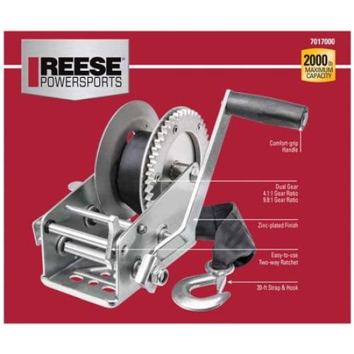 Silver 15Ft, Reese Towpower 7019400 Trailer Winch, Single-Speed, 600 lbs. Capacity, 15 Foot Strap