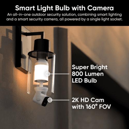 Wyze Bulb Cam Security Camera, 2K HD Security Cameras Wireless Outdoor Indoor Full Color Day and Night, Dimmable LED Bulb, Motion Detection, Siren Alarm, Easy Installation
