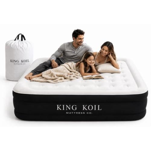 King Koil 20 Queen Air Mattress with Built-in High-Speed Pump - CNN Underscored Top Pick, Sleeps Like a Real Bed, Inflates in 2 Minutes, 600 lb Capacity for Guests, Camping, Home, 1-Year Warranty