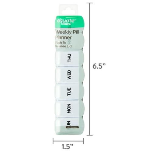 Equate Weekly Pill Planner, Portable Medicine Box with 7 Compartments, Travel-Friendly,
