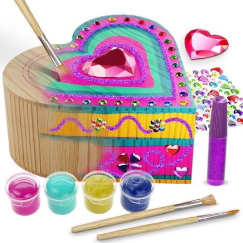 Paint Your Own Wooden Kids Heart Treasure Box Kit - Easter Basket Stuffers - Art Kits for Toddler Girl - Arts and Craft Gifts for Ages 4-6