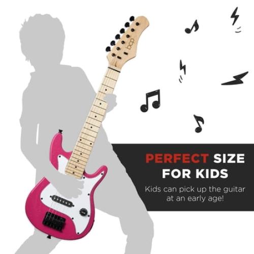 Best Choice Products 30in Kids Electric Guitar Beginner Starter Kit w/ 5W Amplifier, Strap, Case - Pink Sparkle