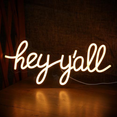 Hey y'all LED Neon Signs Hello Reusable Letter Light up Southern Sayings Decor “16.9x7.8” Enthusiasm Words Neon Art Light for Bedroom Office Workshop Coffee University Party