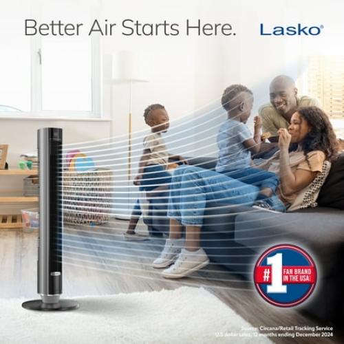 Lasko 40” WhisperForce DC Technology Tower Fan, 29 ft/s Airflow, Remote, Black, TDC401, New