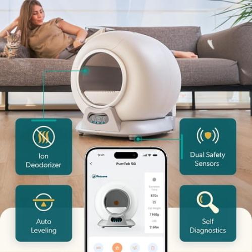 Petcove Automatic Litter Box Self Cleaning with Smart App Control and Safety Sensors for Multiple Cats - Gray