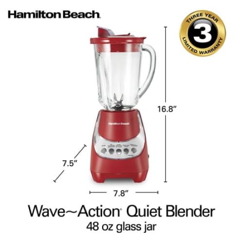 Hamilton Beach Wave Action Quiet Blender, 48 oz. Glass Jar, 12 Blending Functions, Red, MISSING CONTAINER